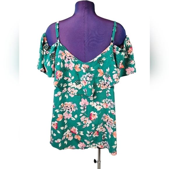 Torrid Green Floral Challis Embroidered Cold Shoulder Top Women's 2X Plus B102 - Picture 5 of 10